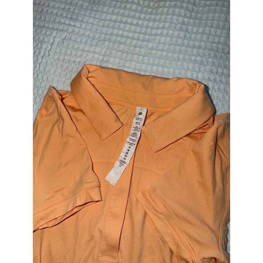Lululemon Quick Dry Polo Shirt Womens 2 Peach Orange Short Sleeve Athletic
